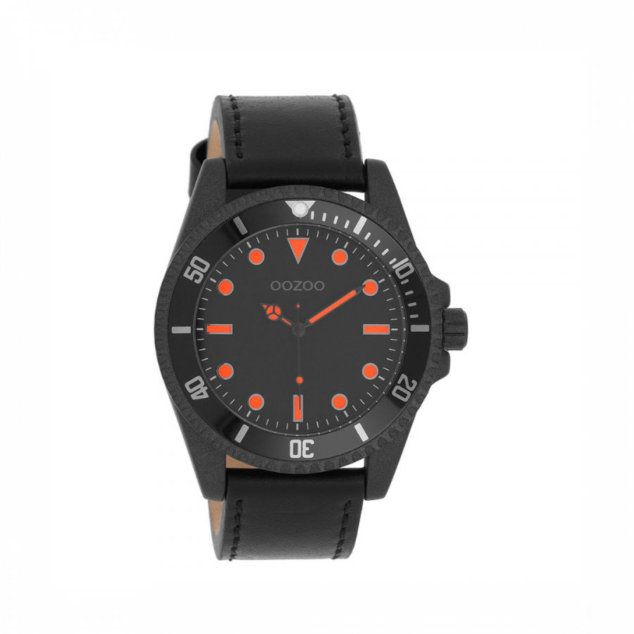 OOZOO Timepieces Collection Black Leather Strap