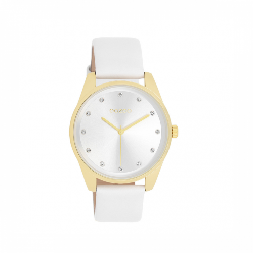 OOZOO Timepieces Crystals White Leather Strap
